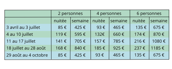 Location tiny house île Oléron tarif 2, 4 ou 6 personnes